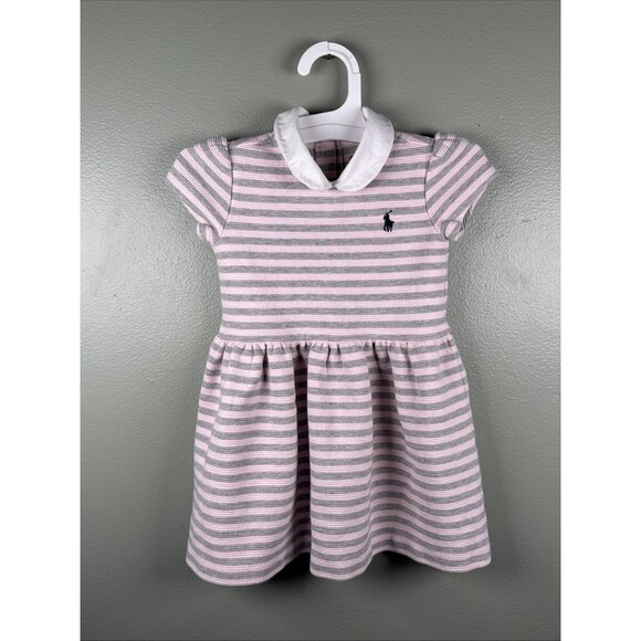 Ralph Lauren Baby Girls‎ Striped Jersey Dress Pink And Gray Striped Size 18M - Picture 1 of 5